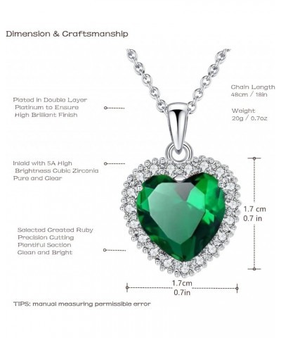 Classic Heart Pendant Gemstone Necklace | Crystal Cubic Zirconia Birthstone Ruby Emerald Sapphire Necklace| 18K Platinum Gold...