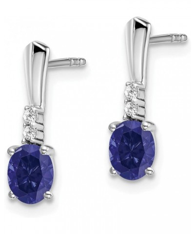 14k Gold Oval Diamond and Birthstone Gemstone Dangle Earrings (Length 14 mm Width 4 mm) white-gold created-sapphire $74.91 Ea...