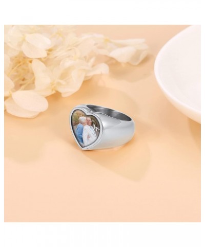 Personalized Rings with Pictures Inside Custom Photo Ring Name Engraving Stainless Steel Signet Ring/Heart Ring Size 7-14 Cus...