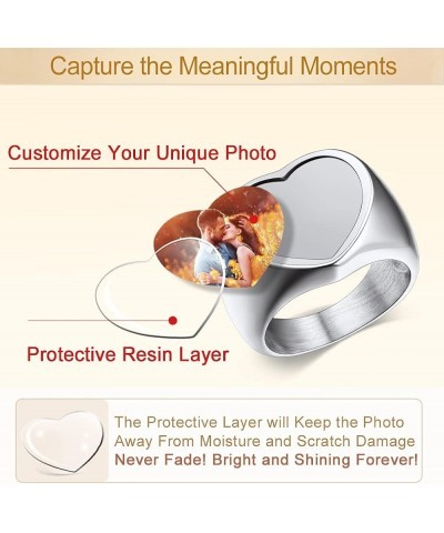 Personalized Rings with Pictures Inside Custom Photo Ring Name Engraving Stainless Steel Signet Ring/Heart Ring Size 7-14 Cus...