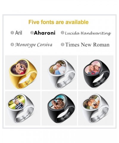 Personalized Rings with Pictures Inside Custom Photo Ring Name Engraving Stainless Steel Signet Ring/Heart Ring Size 7-14 Cus...