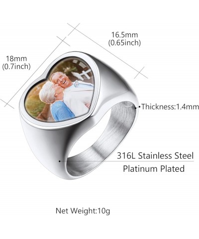 Personalized Rings with Pictures Inside Custom Photo Ring Name Engraving Stainless Steel Signet Ring/Heart Ring Size 7-14 Cus...