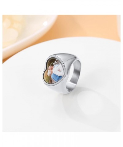 Personalized Rings with Pictures Inside Custom Photo Ring Name Engraving Stainless Steel Signet Ring/Heart Ring Size 7-14 Cus...