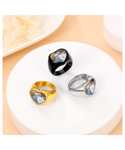 Personalized Rings with Pictures Inside Custom Photo Ring Name Engraving Stainless Steel Signet Ring/Heart Ring Size 7-14 Cus...