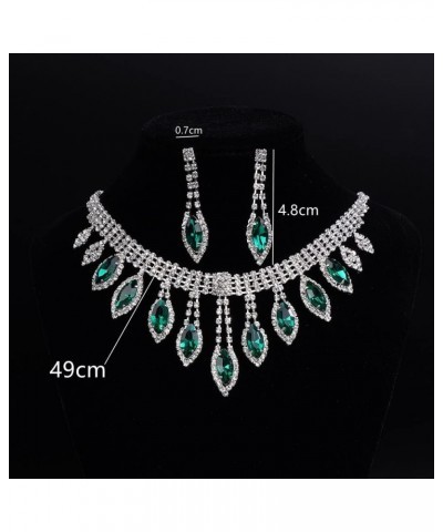 Rhinestone Bridal Necklace Earrings Set Silver Wedding Crystal Choker Necklace Prom Costume Set for Women and Girls green $9....