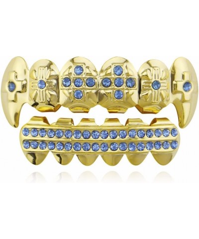 18K Gold Plated Hip Hop Grillz CZ Top and Bottom Grills for Your Teeth with Red Diamond Blue $9.71 Body Jewelry