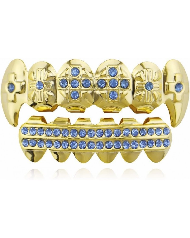 18K Gold Plated Hip Hop Grillz CZ Top and Bottom Grills for Your Teeth with Red Diamond Blue $9.71 Body Jewelry