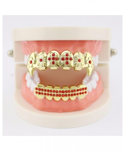 18K Gold Plated Hip Hop Grillz CZ Top and Bottom Grills for Your Teeth with Red Diamond Blue $9.71 Body Jewelry