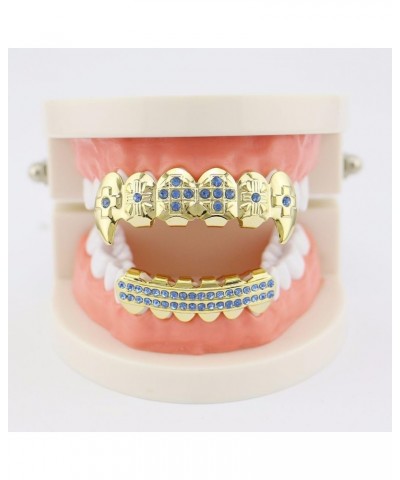 18K Gold Plated Hip Hop Grillz CZ Top and Bottom Grills for Your Teeth with Red Diamond Blue $9.71 Body Jewelry