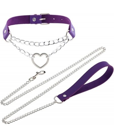 Harajuku Peach Heart Choker Punk Hauling Chain PU Leather Collar Gothic Necklace NightClub Goth Leash Belts Purple $8.65 Neck...