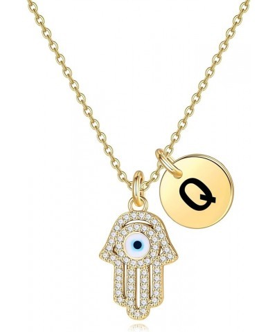 Evil Eye Necklace for Women, Evil Eye Hamsa Protection Necklace 14K Solid Gold Over Initial Pendant Evil Eye Necklace for Wom...