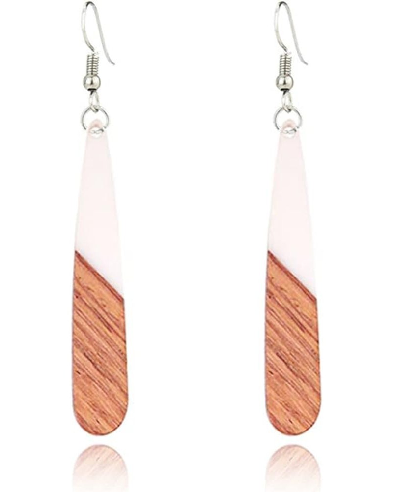 Natural Wood Resin Bar Dangle Earrings for Women Boho Earrings Statement Earrings Geometric Bar Wooden Earrings White Teardro...