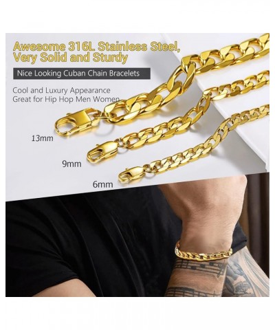 Mens Cuban Link Bracelet, Black/18K Gold 316L Stainless Steel Cuban Chain Bracelet Hip Hop Jewelry, W: 6mm/9mm/13mm, L: 7.5"/...