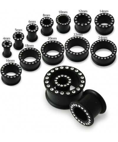 Multi Crystal Stone Setting on Black Soft and Flexible Silicone Double Flared Tunnels Ear Plugs - Sold by Piece 12.0 Millimet...