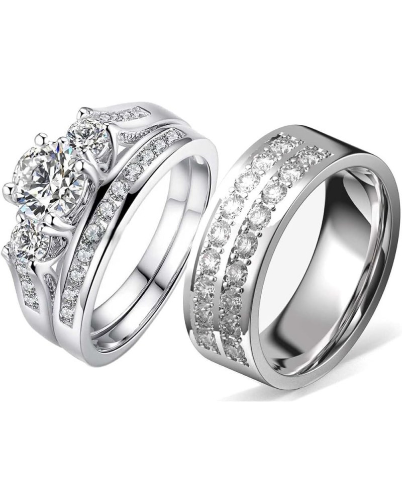 TWO RINGS Wedding Ring Sets His And Hers Promise Ring Couples Bridal Sets Women 925 Sterling Silver aaa Cz Man Titanium Weddi...