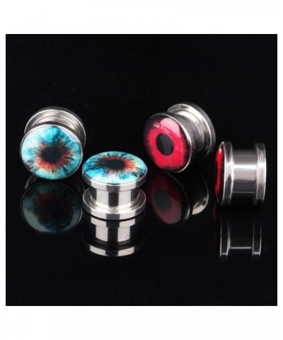 4pcs/set Stainless Steel Red & Green Eyes ear gauges Ear Plugs Flesh Tunnels Stretchers earExpander Body Piercing Jewelry Gau...