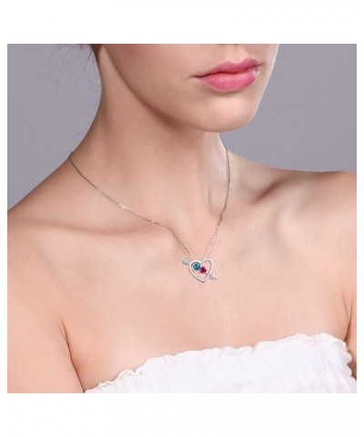 925 Sterling Silver London Blue Topaz and Red Created Ruby Heart and Arrow Pendant Necklace For Women (1.15 Cttw, with 18 Inc...