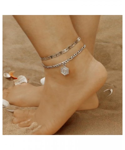 Stainless Steel Initial Anklet for Women Silver Cuban Link Layered Anklet Bracelet for Women Men Dainty Letter Name Ankle for...