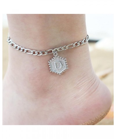 Stainless Steel Initial Anklet for Women Silver Cuban Link Layered Anklet Bracelet for Women Men Dainty Letter Name Ankle for...