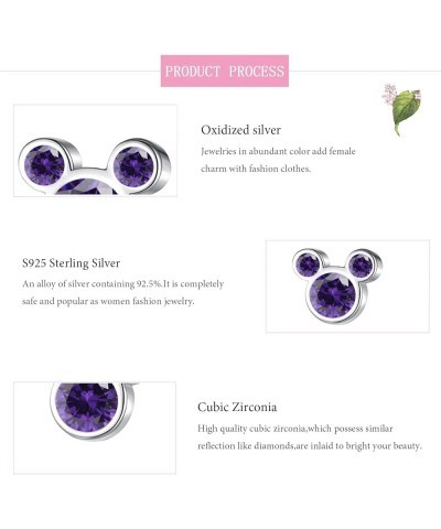 Hypoallergenic Mouse Stud Hoop Earrings S925 Sterling Silver Earrings for Women Post Multcolors Cubic Zirconia Trendy Lightwe...