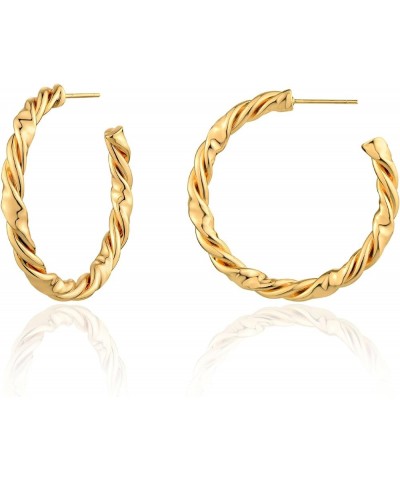 Hoop Earrings Gold Open C Shape Thick Infinity 14K Gold Plated Simple Hypoallergenic Jewelry Gift for Women Cylinder $9.71 Ea...