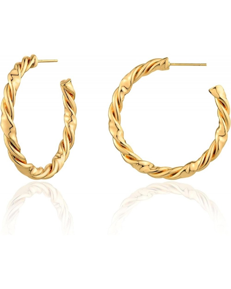 Hoop Earrings Gold Open C Shape Thick Infinity 14K Gold Plated Simple Hypoallergenic Jewelry Gift for Women Cylinder $9.71 Ea...