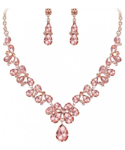 Women's Wedding Bridal Crystal Teardrop Cluster Statement Necklace Dangle Earrings Set 08-Red Gold-Toned $12.87 Jewelry Sets