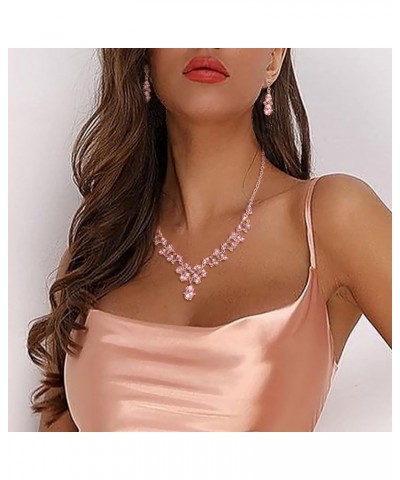 Women's Wedding Bridal Crystal Teardrop Cluster Statement Necklace Dangle Earrings Set 08-Red Gold-Toned $12.87 Jewelry Sets