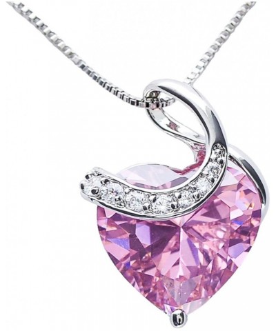 CHERUBIC Love Heart Pendant Necklace Shining Zircon Birthstone Jewelry Gifts For Women Girls 18''+2'' Pink $10.25 Necklaces