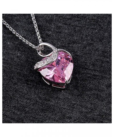 CHERUBIC Love Heart Pendant Necklace Shining Zircon Birthstone Jewelry Gifts For Women Girls 18''+2'' Pink $10.25 Necklaces