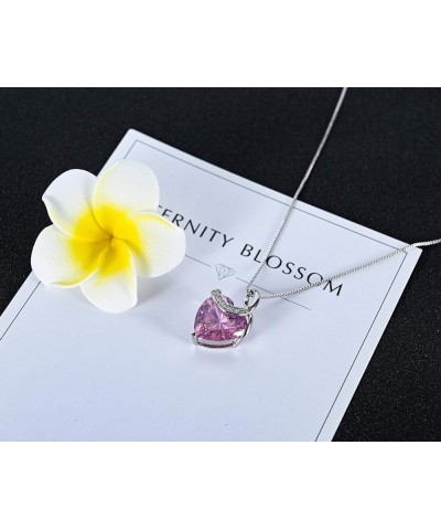 CHERUBIC Love Heart Pendant Necklace Shining Zircon Birthstone Jewelry Gifts For Women Girls 18''+2'' Pink $10.25 Necklaces