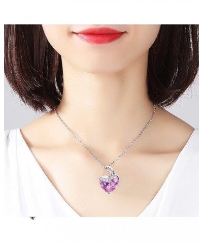 CHERUBIC Love Heart Pendant Necklace Shining Zircon Birthstone Jewelry Gifts For Women Girls 18''+2'' Pink $10.25 Necklaces