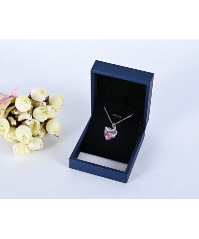 CHERUBIC Love Heart Pendant Necklace Shining Zircon Birthstone Jewelry Gifts For Women Girls 18''+2'' Pink $10.25 Necklaces