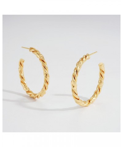 Hoop Earrings Gold Open C Shape Thick Infinity 14K Gold Plated Simple Hypoallergenic Jewelry Gift for Women Cylinder $9.71 Ea...