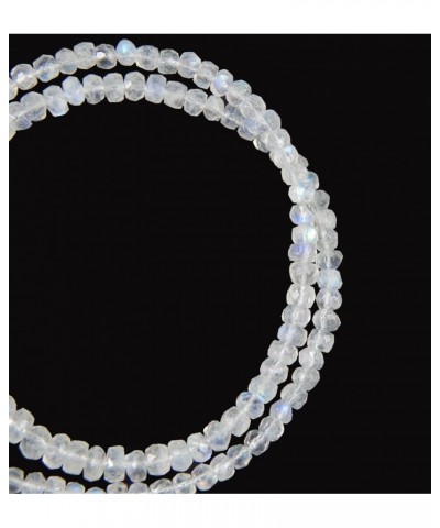 Natural Faceted Blue Fire Rainbow Moonstone Gemstone Beads 18 Inch Beaded Necklace with Additional 2 inch 92.5 Sterling Silve...