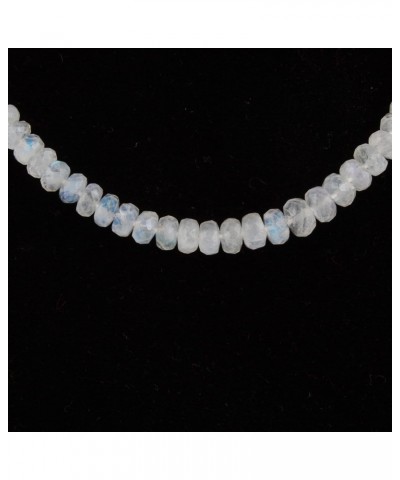 Natural Faceted Blue Fire Rainbow Moonstone Gemstone Beads 18 Inch Beaded Necklace with Additional 2 inch 92.5 Sterling Silve...