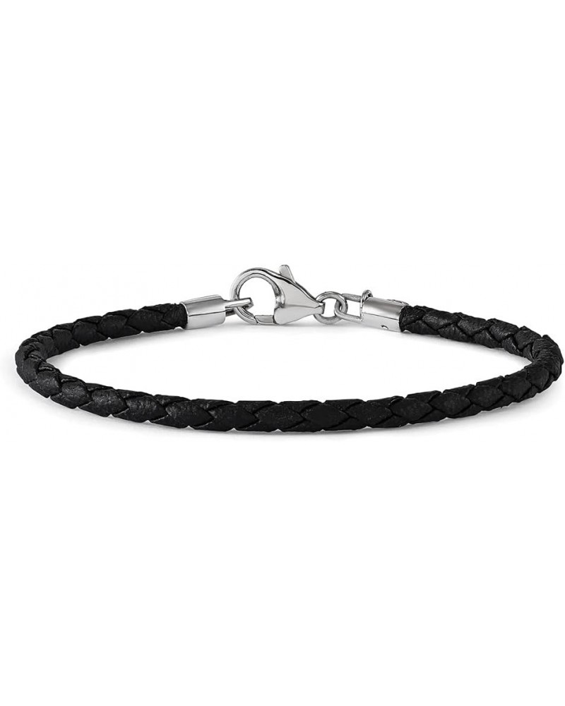 Reflections Sterling Silver Black Leather Lobster Clasp Bead Bracelet 7.75 Inch $18.19 Bracelets