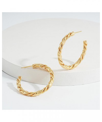 Hoop Earrings Gold Open C Shape Thick Infinity 14K Gold Plated Simple Hypoallergenic Jewelry Gift for Women Cylinder $9.71 Ea...