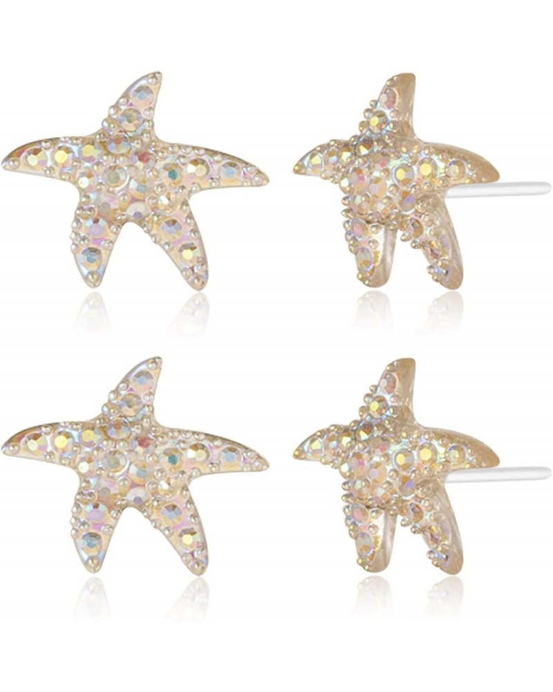 Plastic Earrings, 2 Pairs Hypoallergenic Cute Plastic Seastar Earrings for Sensitive Ears in Gold, Pink & Blue - Lightweight,...