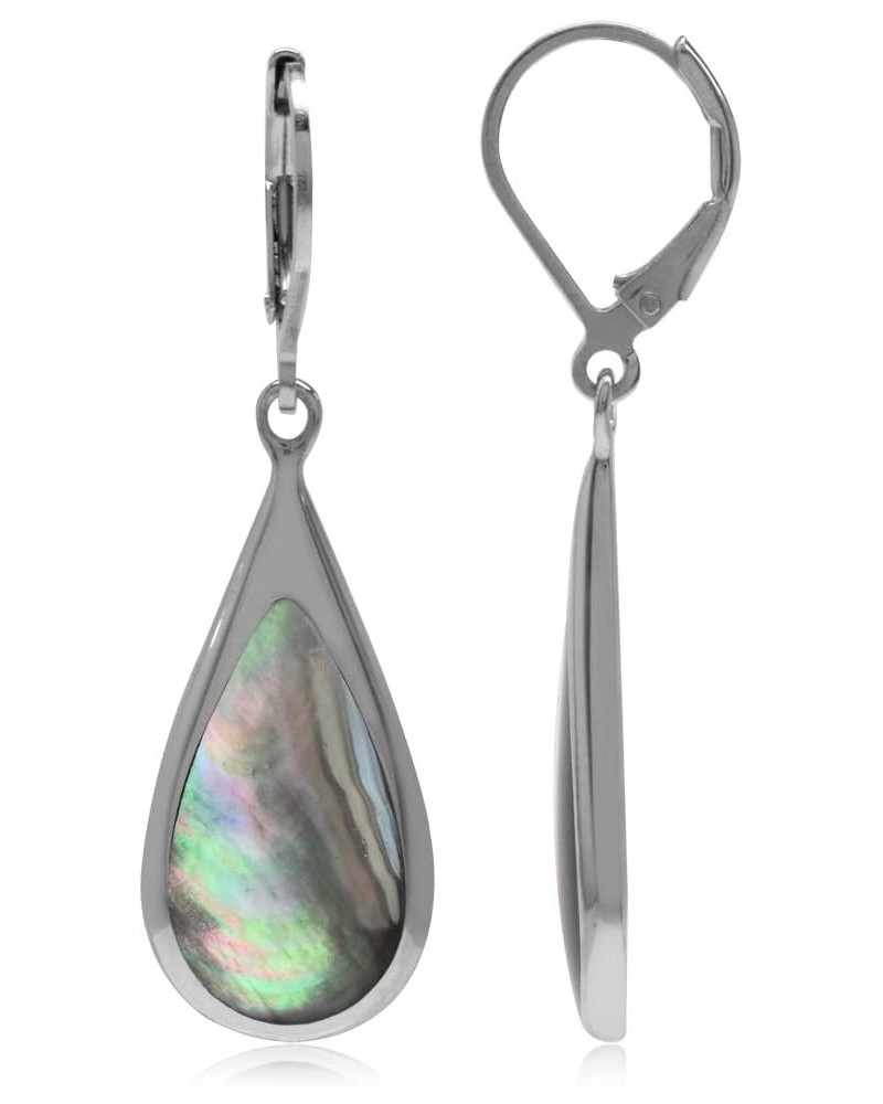 Inlay White Gold Plated 925 Sterling Silver Drop Dangle Leverback Earrings Black Mother Of Pearl white gold plated $20.99 Ear...