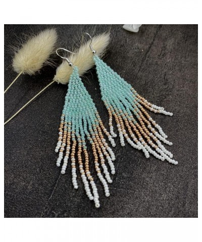 Fashion Beaded Tassel Drop Dangle Earrings for Women Girls Seed Beads Huggie Dangling Hook Hoops Long Earring Boho Jewelry Gi...