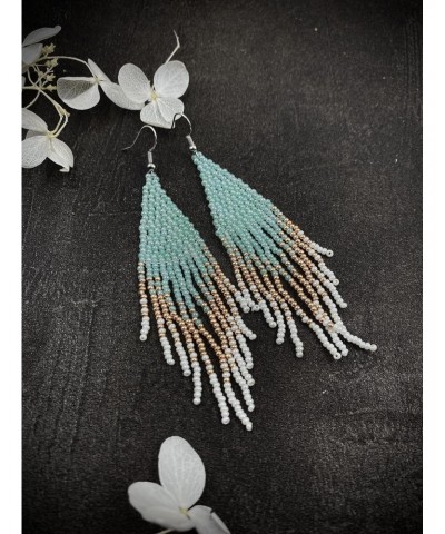 Fashion Beaded Tassel Drop Dangle Earrings for Women Girls Seed Beads Huggie Dangling Hook Hoops Long Earring Boho Jewelry Gi...