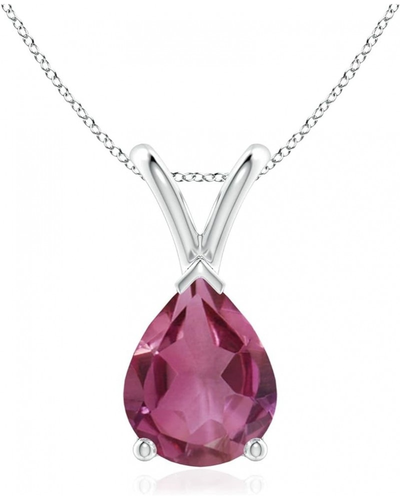 Natural Pink Tourmaline Solitaire Pendant Necklace for Women, Girls in 14K Solid Gold/Platinum/Sterling Silver | October Birt...