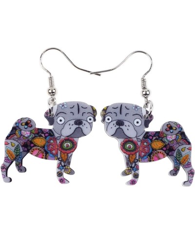 Signature Dog Collection "BISCUIT"PUG DOG Statement Acrylic Long drop Dangle Earrings Grey $7.66 Earrings