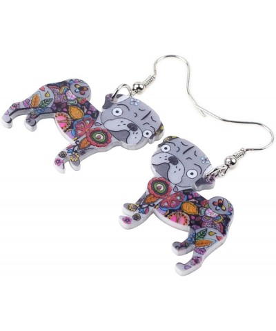 Signature Dog Collection "BISCUIT"PUG DOG Statement Acrylic Long drop Dangle Earrings Grey $7.66 Earrings