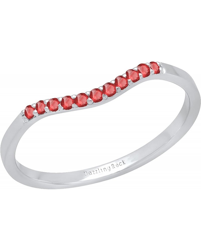 Round Gemstone or Diamond 11 Stone Contour Stackable Wedding Band for Women in 925 Sterling Silver Ruby 8.5 $29.14 Bracelets