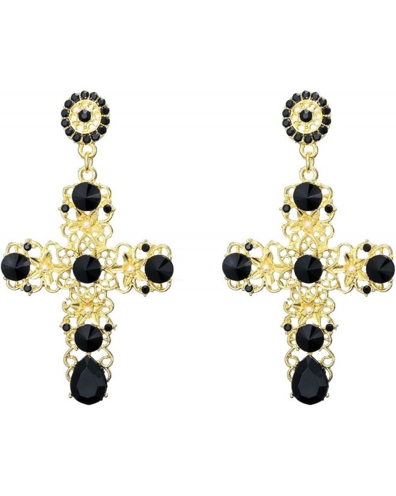 Vintage Rhinestone Cross Earrings Fashion Colorful Crystal Cross Dangle Earrings Big Baroque Cross Drop Earrings Gothic Cross...