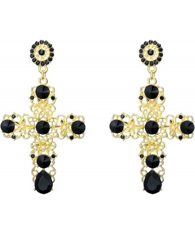 Vintage Rhinestone Cross Earrings Fashion Colorful Crystal Cross Dangle Earrings Big Baroque Cross Drop Earrings Gothic Cross...