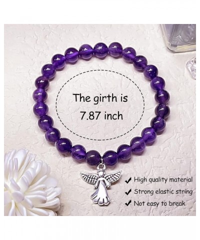 Sympathy Gift for Loss of Loved One, Healing Amethyst Bead Bracelet with Angel Heart Charm, Memorial Bereavement Grief Jewelr...