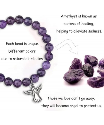 Sympathy Gift for Loss of Loved One, Healing Amethyst Bead Bracelet with Angel Heart Charm, Memorial Bereavement Grief Jewelr...